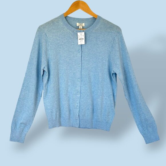 NEW J.Crew Classic Cotton Cardigan Sweater Blue Preppy Minimalist Collegiate - Picture 2 of 10